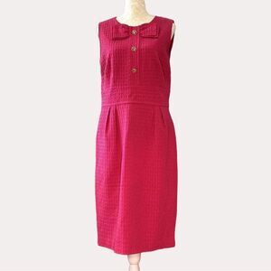 Eliza J New York Textured Woven Sheath Dress Bow Gold Button Pink S M?